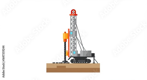 Gray Drilling Rig Operating on Brown Surface Against White Backdrop
