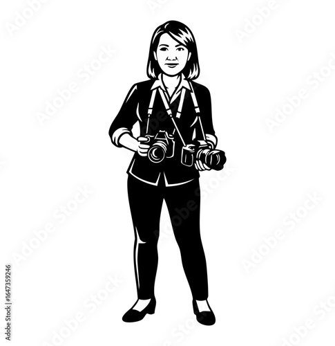 Minimal Flat Vector Professional Female Photographer in Business Casual Attire