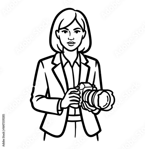 Minimal Flat Vector Professional Female Photographer in Business Casual Attire