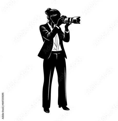 Minimal Flat Vector Professional Female Photographer in Business Casual Attire