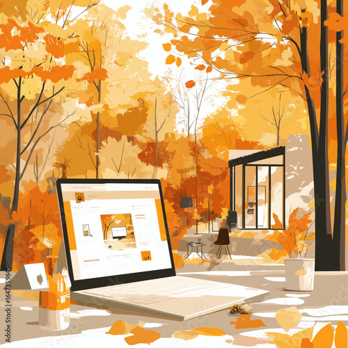 Autumn Workspace with Scenic View