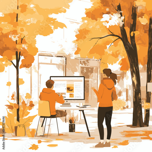 Autumn Workspace with Scenic View