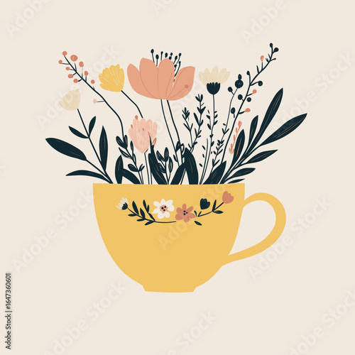 Cheerful Yellow Cup Filled with Wildflowers