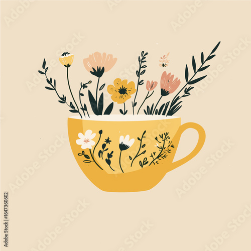 Cheerful Yellow Cup Filled with Wildflowers