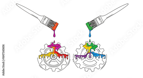 revitalizing your business colorful gears and paintbrushes symbolizing innovation creativity and strategic growth in project management and marketing