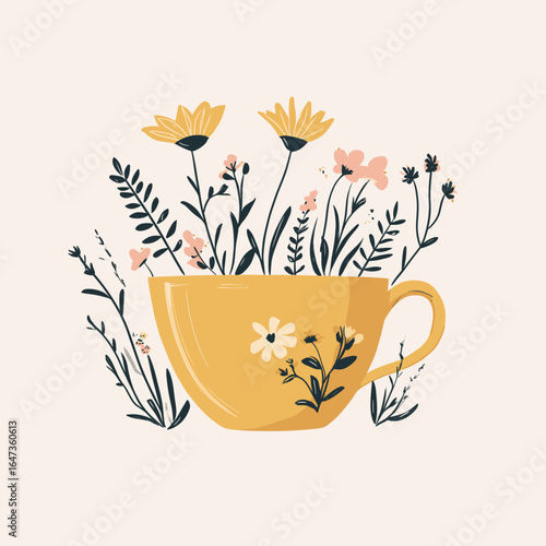 Cheerful Yellow Cup Filled with Wildflowers