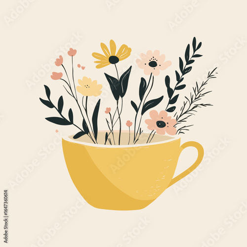 Cheerful Yellow Cup Filled with Wildflowers