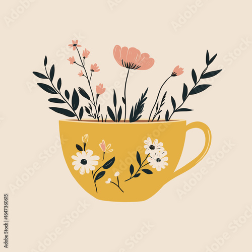 Cheerful Yellow Cup Filled with Wildflowers