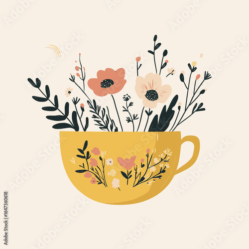 Cheerful Yellow Cup Filled with Wildflowers