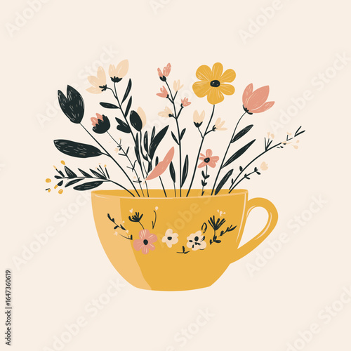 Cheerful Yellow Cup Filled with Wildflowers