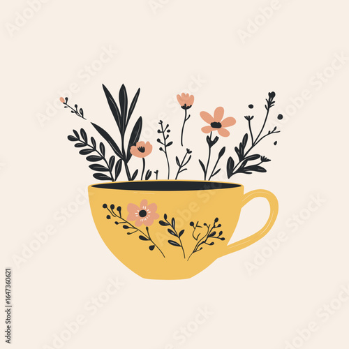 Cheerful Yellow Cup Filled with Wildflowers