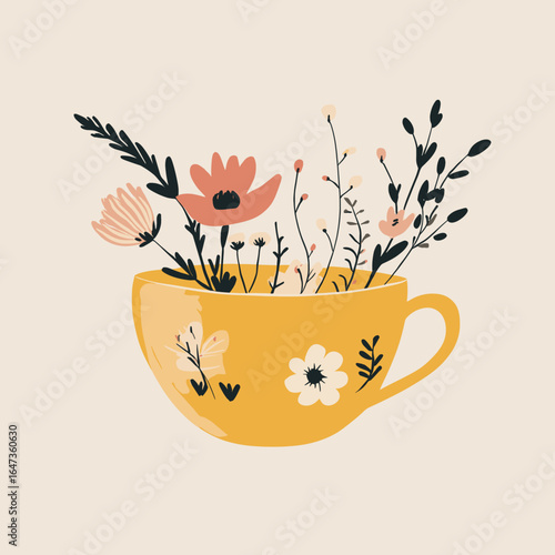 Cheerful Yellow Cup Filled with Wildflowers