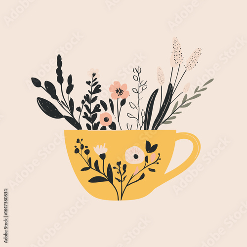 Cheerful Yellow Cup Filled with Wildflowers
