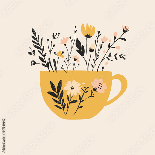 Cheerful Yellow Cup Filled with Wildflowers