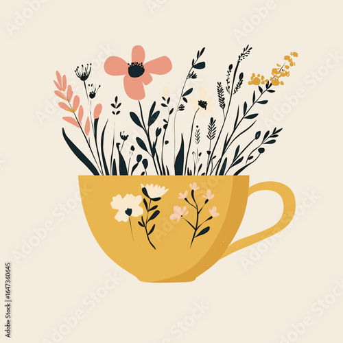 Cheerful Yellow Cup Filled with Wildflowers