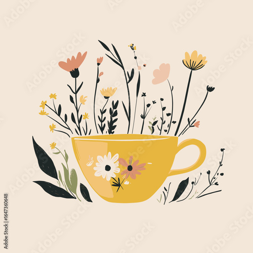 Cheerful Yellow Cup Filled with Wildflowers