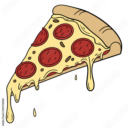 Pepperoni pizza slice with dripping cheese melted