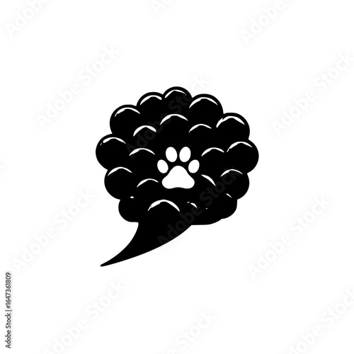 Chat bubble icon with small paw print symbol for pet communication veterinary and messaging app