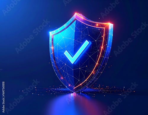 Digital shield graphic, glowing check mark