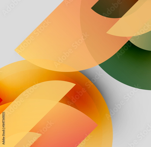 Abstract shapes overlap, creating warm color gradients. Soft curves dominate composition, hinting at fluidity, movement.