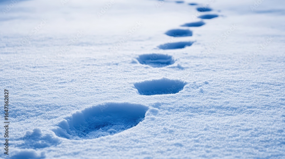 Naklejka premium Fresh human footprints in pristine winter snow
