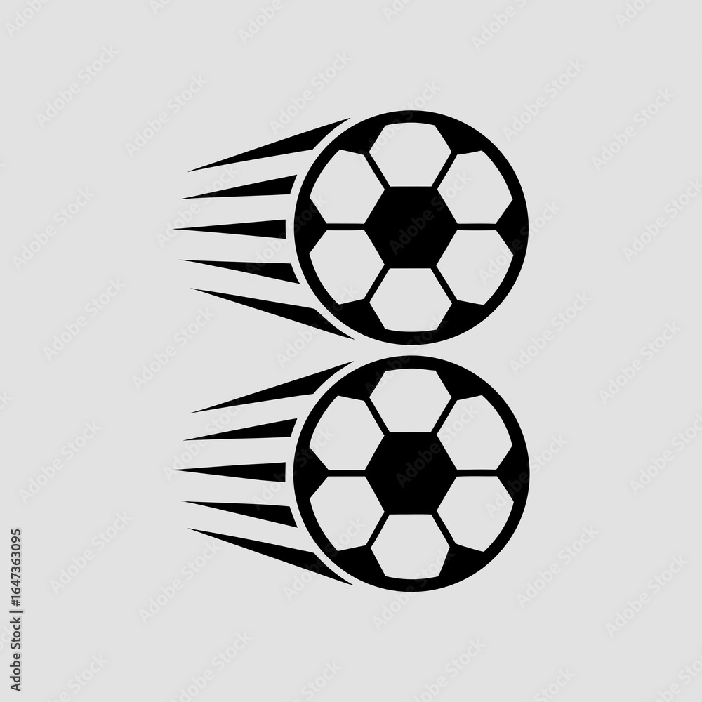 Obraz premium Two soccer balls, stylized and outlined in black and white are depicted in motion on white background. 