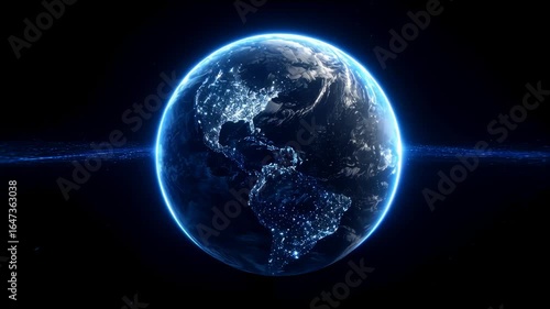 Wallpaper Mural Animation of spinning globe of the Earth planet from glowing blue particulars on dark background, 4K seamless loop earth globe animation Torontodigital.ca