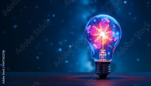 Illuminated light bulb showcasing creativity and innovation against a cosmic backdrop symbolizing the spark of ingenuity and forward thinking conceptual idea generation