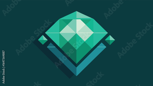 Teal Geometric Gemstone with Shadow on Dark Teal Background jewel diamond