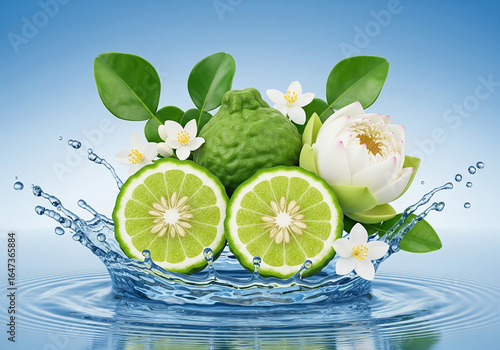 Aromatic Kaffir Lime and Flowers with Dynamic Water Splash