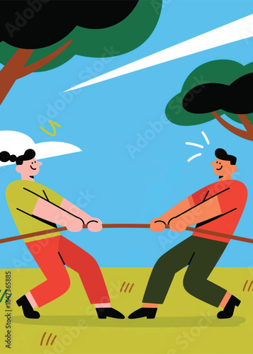 funny tug of war Illustrator Artwork design template poster