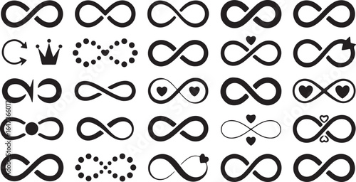 Diverse Infinity Symbol Variations and Related Icons on White Background endless eternal