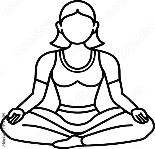 Simple Outline Icon of a Woman Meditating in Lotus Pose on White Background yoga meditation