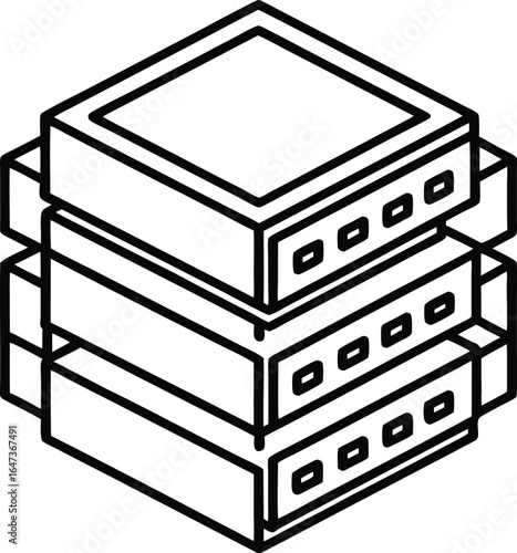 Isometric Line Drawing Of Stacked Server Racks computer technology