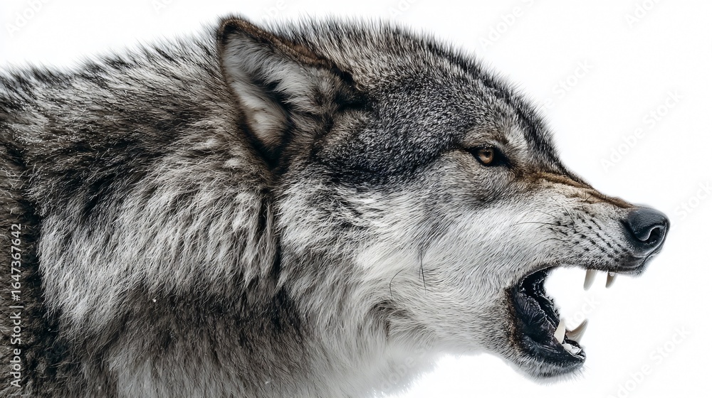 Obraz premium Furious Gray Wolf Portrait: Intense Expression of Anger in Wild Animal