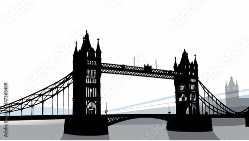 Silhouette of the tower bridge in london with detailed architectural elements and a white background scene |  editable eps vectors