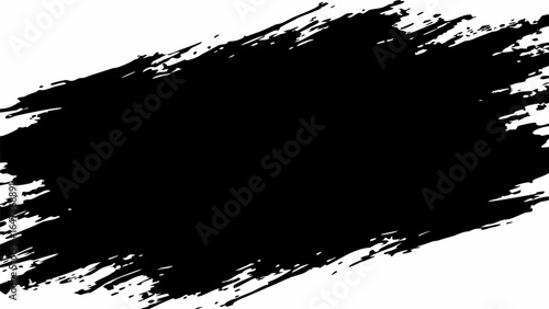 A black paint stroke diagonally across the image with frayed edges on a white background creating contrast