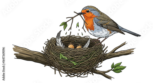 european robin building nest a symbol of new beginnings family and spring renewal perfect for childrens books nature websites and springthemed designs