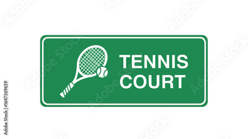 Tennis Court Signage Directional Green Sign with a Tennis Racket and Ball - Guidance and Information