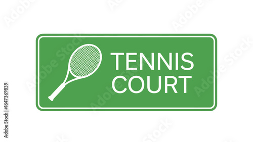 Tennis Court Sign Green Rectangle with Racquet Illustration for Recreational Facility