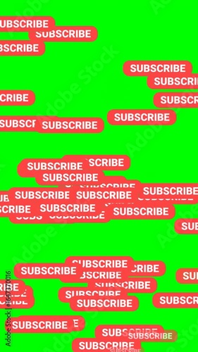 Subscribe animation Social media. Button animation, flying from bottom to top animation overlay, Green Screen 4K Vertical