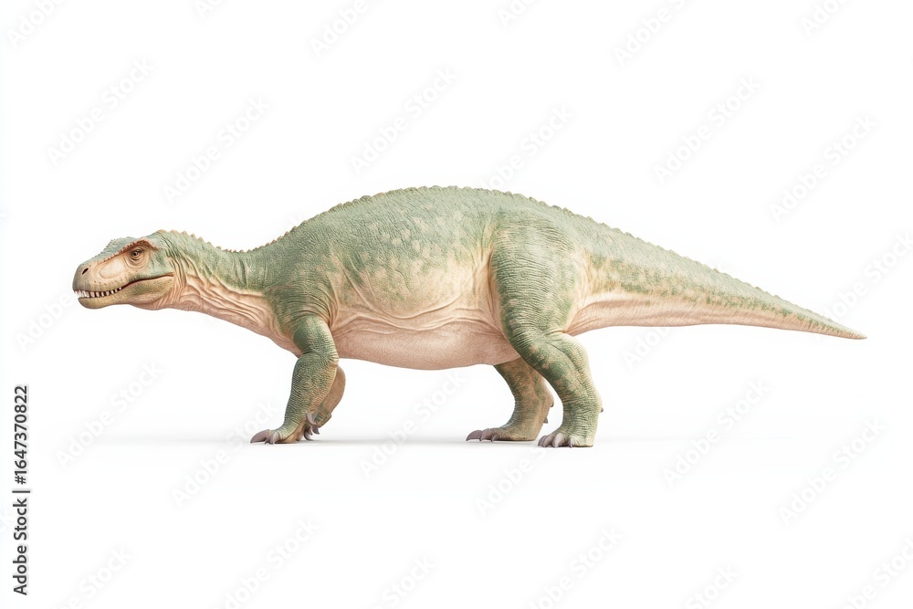 Obraz premium Realistic iguanodon dinosaur on white background for educational and design purposes