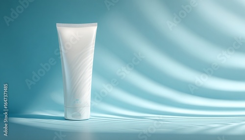 CONFEZIONE COSMETICA BIANCA SU SFONDO ACQUAMARINA