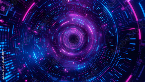 digital glowing core in tech network grid