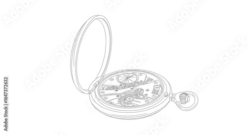 unveiling precision a detailed line art illustration of an antique pocket watch mechanism ideal for luxury watch branding vintage designs or mechanical engineering concepts