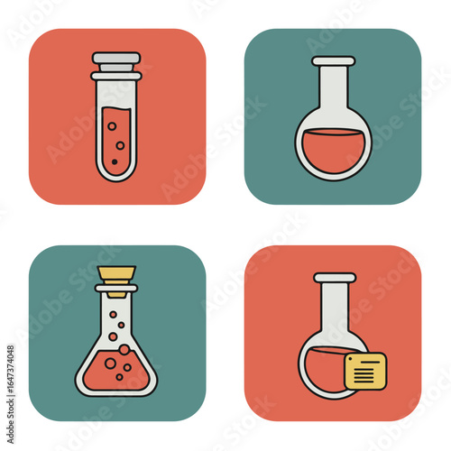 Lab Icon Set Chemistry flasks and test tubes for experiments and scientific research