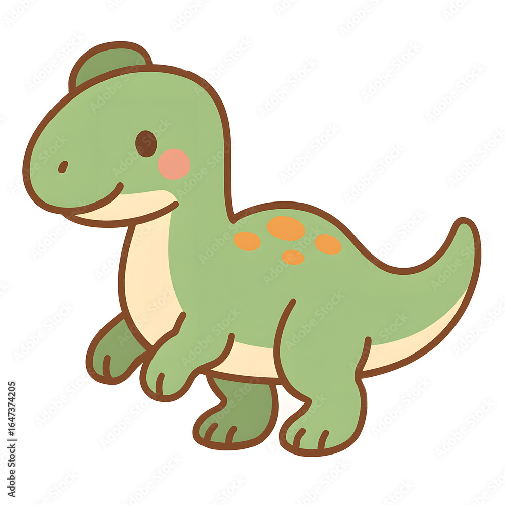 Obraz premium Cute Cartoon Dinosaur Vector Illustration, Kawaii Baby Dino Clipart PNG