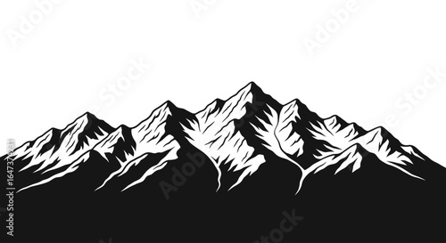 dramatic black and white mountain range silhouette for branding adventure and nature designs perfect for logos banners and outdoor projects