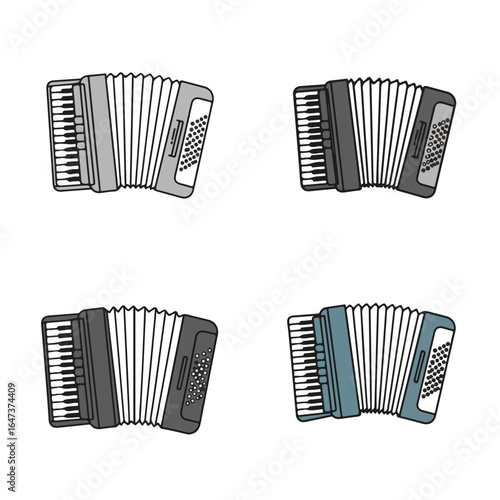 Accordions Four cartoon illustrations of the musical instrument accordion