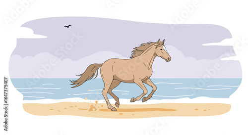 Horse running by the sea